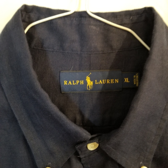 Polo Ralph Lauren Linen Navy Blue Short Sleeve Button Up Shirt XL - Picture 14 of 16